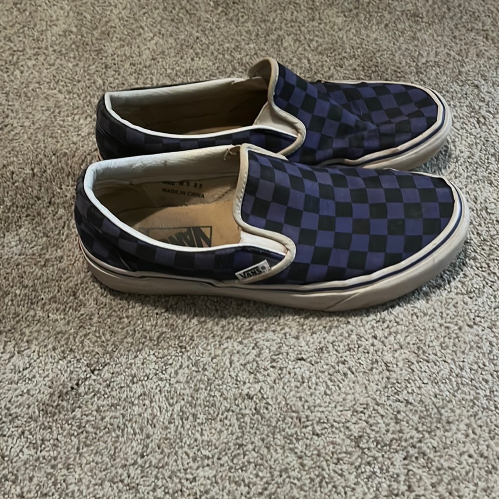 Purple and black check board vans